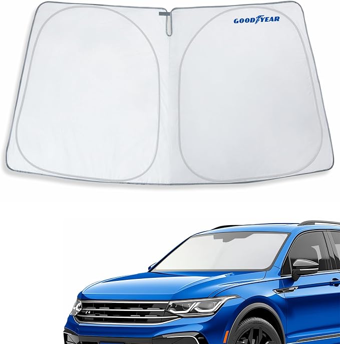 Goodyear Foldable Windshield Sunshade for Volkswagen (VW) Tiguan 2018-2024, Truck car Accessories, Sunshade Cover, Sun Shade Car Windshield, Window Sun Blocker - GY008338