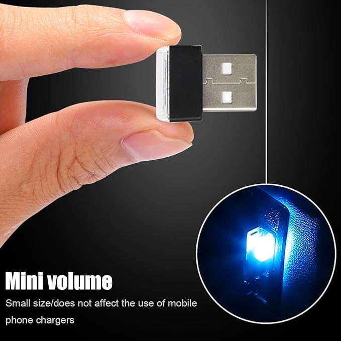 BESULEN Car Interior Atmosphere Lamp, Plug-In USB Interface LED Vehicle Ambient Lighting Kit, Portable Mini Automotive Night Light Decoration Accessories, Universal for SUV, Sedan, Truck (Ice Blue)