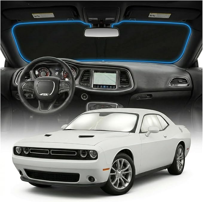 for Dodge Challenger Sun Shade Windshield Cover - Custom Fit Challenger Accessories 2015-2023 Sunshade Foldable UV Protection & Heat Shield Sun Visor Accessories