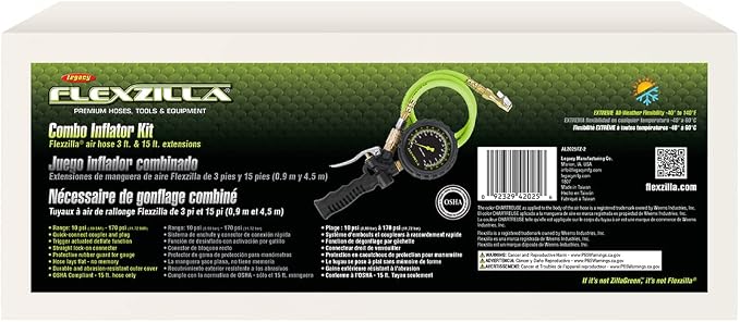 Flexzilla Inflator Kit with 3 ft. and 15 ft. Quick Connect Hose, Lock-On Chuck (0-170 PSI) - AL2025FZ-2