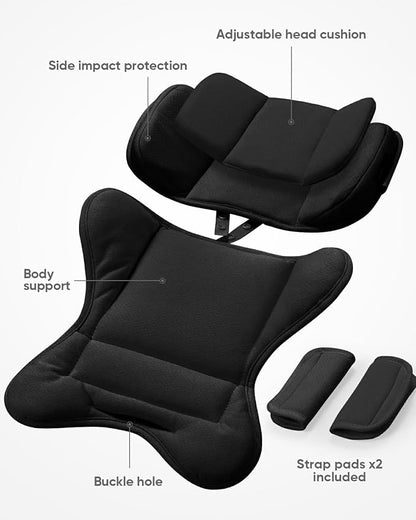 TinlyFinly Infant Insert Compatible with Doona, Graco, Britax, Chicco, Evenflo Car Seat, Adjustable Baby Head Body Support Cushion for Newborn to Toddler, Fits Infant Car Seat and Stroller (Black)