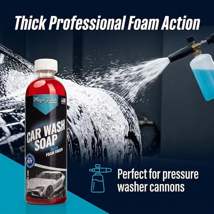 Magic Finish Car Wash Soap (16 fl oz) – Ultra-Sudsing Car Washing Supplies for Foam Cannon or Hand Wash with Apple Scent – Rich Foaming, pH-Balanced Formula for Ceramic Coats & Waxed Finishes