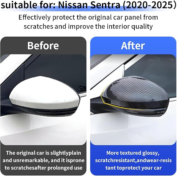 Chrome Carbon Fiber Car Side Door Mirror Trim Cover for Nissan Sentra 2020 2021 2022 2023 2024 2025 Auto Exterior Decorations Accessories Rearview Anti Scratch Protection Panel