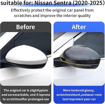 Chrome Carbon Fiber Car Side Door Mirror Trim Cover for Nissan Sentra 2020 2021 2022 2023 2024 2025 Auto Exterior Decorations Accessories Rearview Anti Scratch Protection Panel