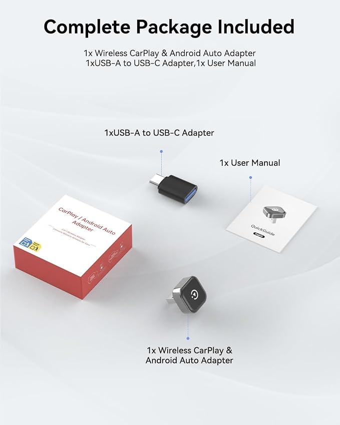 2026 Wireless CarPlay & Android Auto Adapter, Mini 2-in-1 Plug & Play Dongle Converts Wired to Wireless – Auto Reconnect, Low Latency, Works with iOS 10+ & Android 11+ for After 2016 Cars
