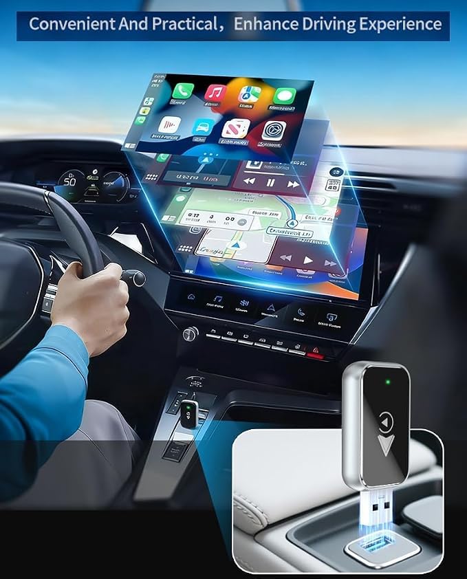 Wireless CarPlay Adapter 2-in-1 for Ford Bronco 2021 2022 2023 2024 2025, USB Design Plug and Play Bluetooth Fast Connection Car Accessories,B-USB+Type-c Extension Cable