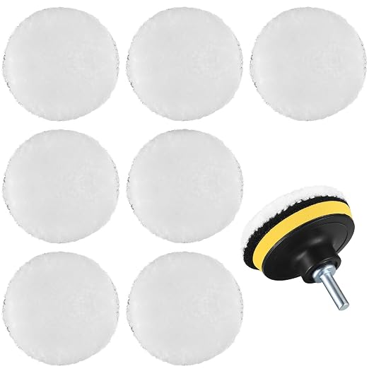 7 Pcs Wool Polishing Buffing Pads, 4 Inch Car Polishing Buffing Wheel with Hook and Loop Back for Drill Buffer Attachment, Car Buffer Polisher Kit for Cars Polish, Waxing, & Compound Cutting
