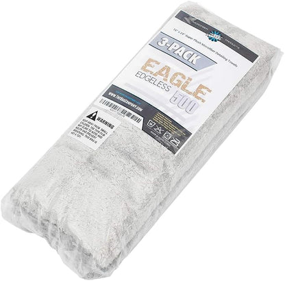 The Rag Company - Eagle Edgeless 500 (3-Pack) Professional Korean 70/30 Blend Super Plush Microfiber Detailing Towels, 500GSM, 16in x 24in, Ice Grey