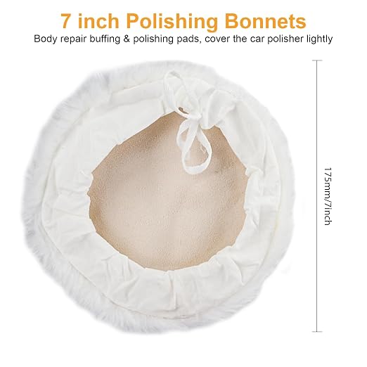 Linkstyle 6PCS 7 Inch Wool Polishing Buffing Pads Kit, Lambswool Buffer Bonnets with Drawstring, Soft Wool Buffing Pads for Car Detailing, Furniture, Glass, Metal and DIY Surface Finishing