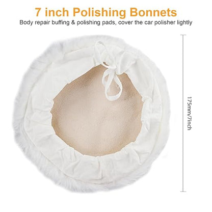 Linkstyle 6PCS 7 Inch Wool Polishing Buffing Pads Kit, Lambswool Buffer Bonnets with Drawstring, Soft Wool Buffing Pads for Car Detailing, Furniture, Glass, Metal and DIY Surface Finishing