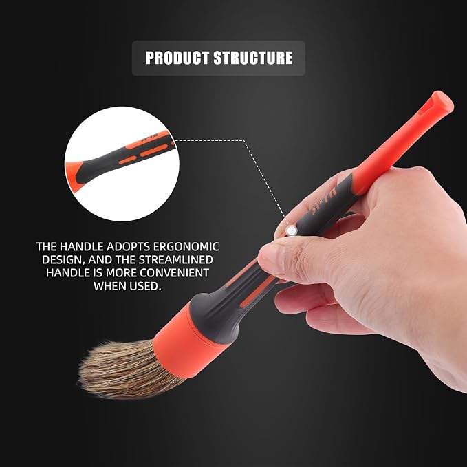 SPTA Car Detailing Brush Set, 5 Pack V2.0 Soft Boar Hair Auto Detail Brush Kit with Drill Adapter, for Automotive Interior Exterior Dashboard Engine Bay Seat Leather, Can be Used in Electric Drills