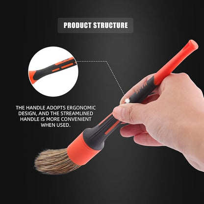 SPTA Car Detailing Brush Set, 5 Pack V2.0 Soft Boar Hair Auto Detail Brush Kit with Drill Adapter, for Automotive Interior Exterior Dashboard Engine Bay Seat Leather, Can be Used in Electric Drills