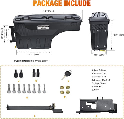 Nilight Truck Bed Tool Box Left Drivers Side Truck Tool Box Fit for Dodge Ram 1500 2500 3500 2002-2018 ABS Swing Case Truck Bed Storage Box w Lockable Lid Waterproof Wheel Well Toolbox, without Rambox