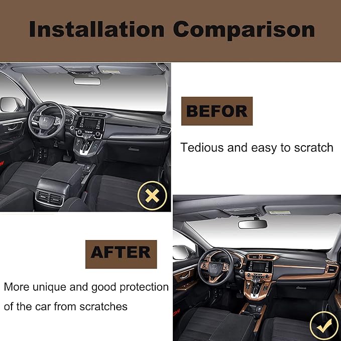 15PCS Full Interior Decoration Covers Center Consoles Instrument Panel Dashboard Trims Central Side Air Outlet Steering Wheel Moulding Trim Kits For Honda CRV 2017-2021 Peach Wood
