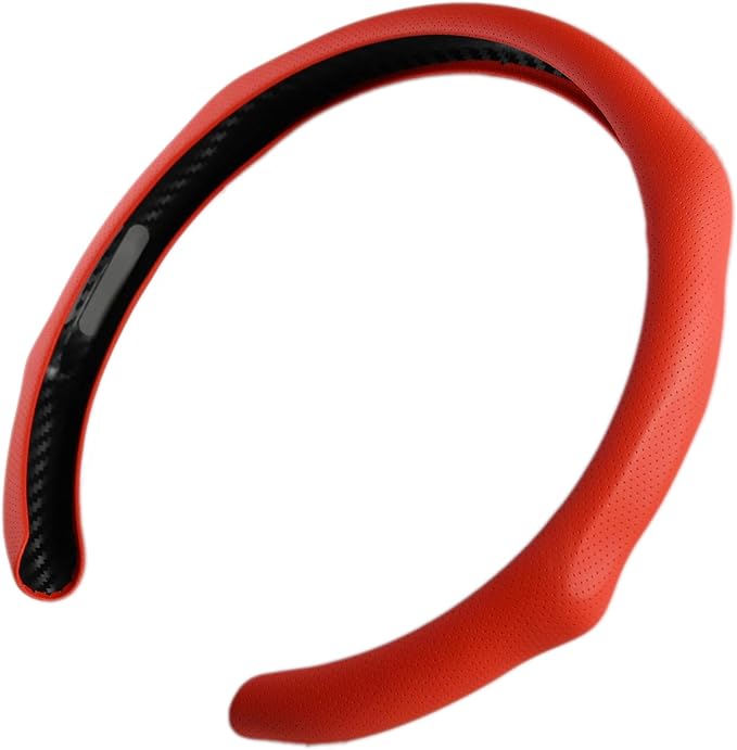 Quick Install Sporty Red Perforated Nappa Leather Steering Wheel Cover Anti-Slip Universal fit 14 ½ to 15 inches Car SUV Pickup Steering Wheel