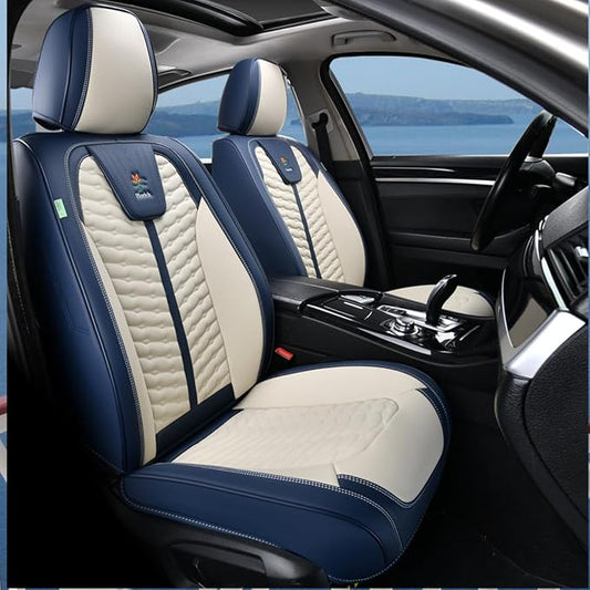 FLORICH Seat Covers for Cars, Seat Covers Full Set 5 Seats, Waterproof Leather Car Seat Covers, Front and Rear Seat Covers, Universal Seat Protector Accessories for Most Vehicles-Blue&White