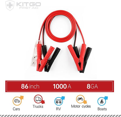 Kitgo Car Emergency Kit,Premium Roadside Assistance Essentials with Jumper Cables, Flashlight, Shovel, Screwdriver Set - Ideal Auto Road Safety Kit, Survival, Truck, RV and More Gift for Father (Red)