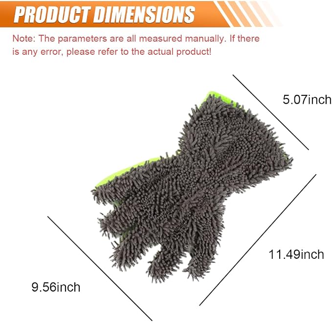 Craedli 2PCS Car Wash Mitts, Anti-Scratch Double Sided 5-Finger Microfiber Car Interior&Exterior Detailing Gloves, Soft Vehicle Chenille Dusting Mitt for Cleaning Wheel Tight Spot (Gray)