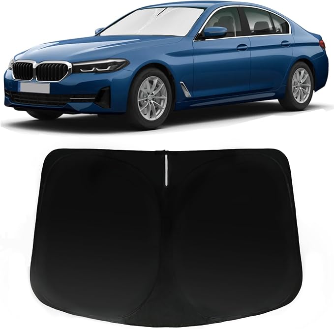 Windshield Sun Shade for 2011-2024 BMW 5 Series 525i 528i 528xi 530i 530e 535i 545i 550i, Car Front Window Sunshade with 240T Sun Visor Protector Blocks UV Rays Heat Sun Shield Accessories