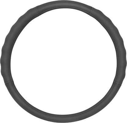 Motor Trend Soft Touch Leather Gray Steering Wheel Cover with Grooves, Advanced Traction Universal Fit for Standard Sizes 14.5 15 15.5 inches
