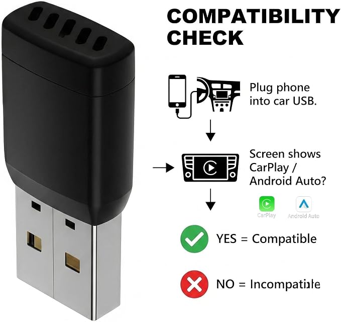 Carplay Adapter, Wired to Wireless, Car Projection for Online Music and Navigation, 2 in 1 Wireless CarPlay Adapter for Kinds of Cars