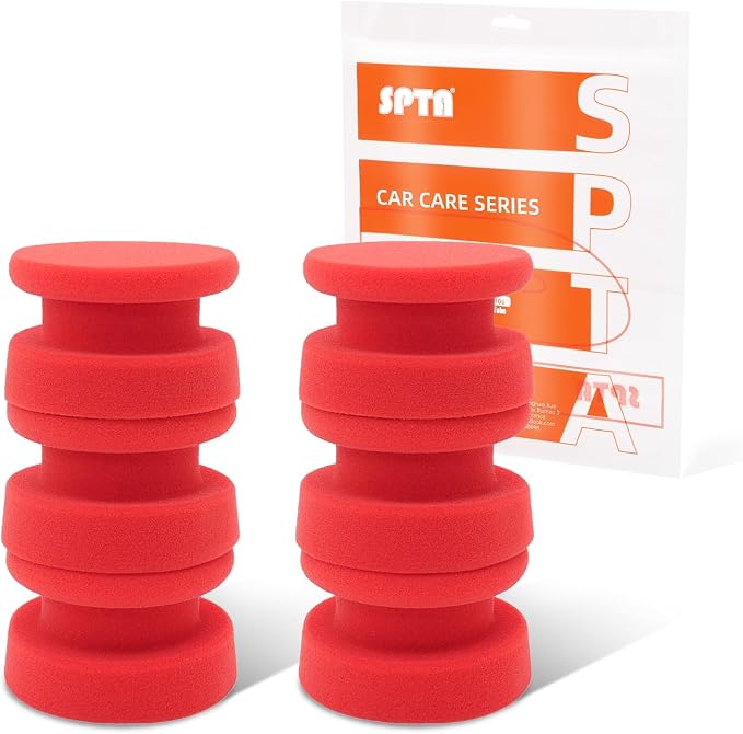 SPTA Tire Shine Applicator, 6Pcs Foam Applicator Pads, Round Shape Side Pressing Hand Polishing Sponge Pads Kit Tire Shine Applicator Pad Tire Dressing Applicator Pad for Applying Tire Shine