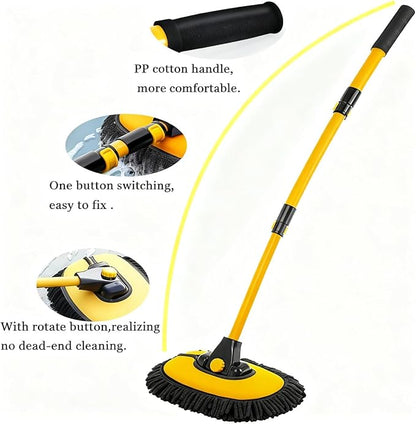 BMLEI Car Wash Brush with Long Handle, Microfiber Towels Car Wash Kit Cleaning Supplies, Car Wash Mop Mitt with 2 Replacement Head , Extension Pole Car Brush Cleaning Kit for Cars Trucks