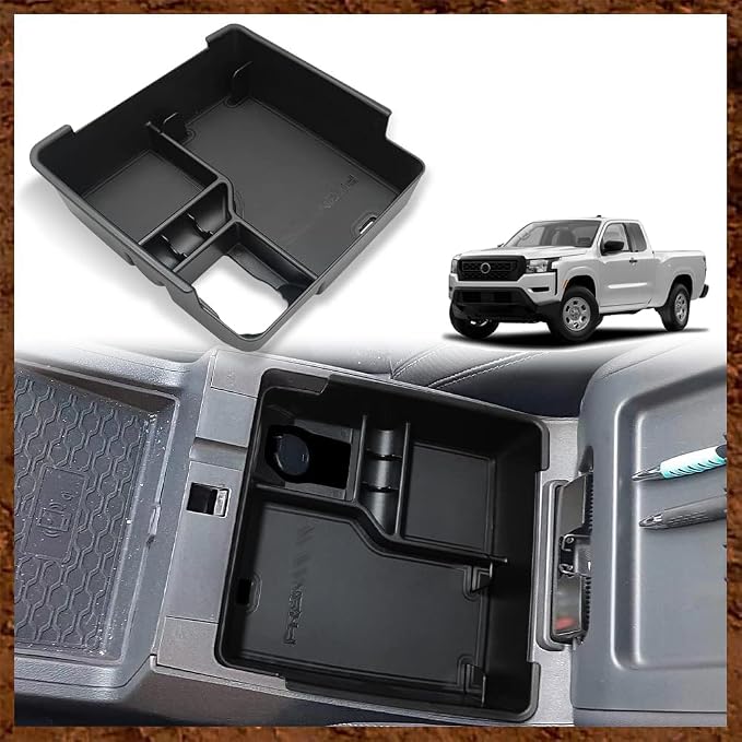 Muslogy for 2022+ Frontier Accessories Center Console Organizer Insert Tray Storage Box Armrest Organizer Compatible with Frontier 2022 2023 2024 2025 2026(Black Leather)