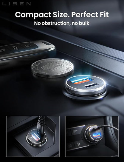 LISEN Car Charger USB C, 69W Cigarette Lighter USB Charger Adapter, Car Accessories Gifts for Men, Mini USBC Cars Fast Charging Adapter USBC Type C 12V Plug Outlet, for iPhone 17 Pro Max 16 15 14 13
