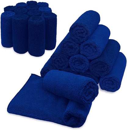 Microfiber Cleaning Towels, 24 Pack, Double Sided Ultra Soft Plush Washcloth, All Purpose Premium Microfiber Detailing Cleaning Cloths Shop Towels(16" x 16", Navy Blue)