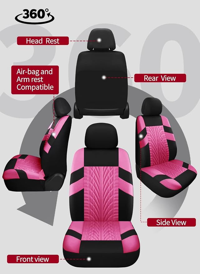 VarCozy Car Seat Covers Full Set, Front & Split Rear Bench for Car, Universal Cloth SUV, Sedan, Van, Automotive Interior Covers, Airbag Compatible
