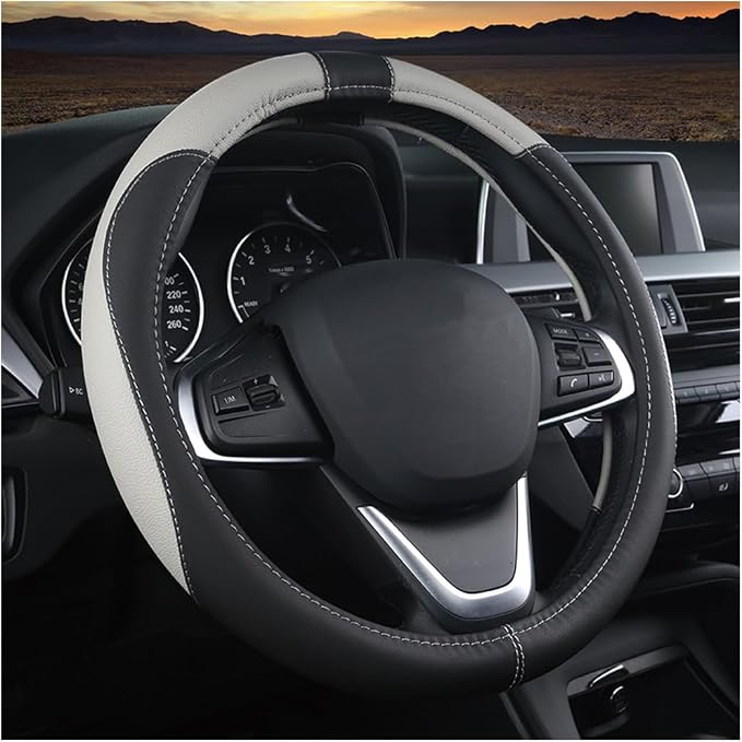 BESULEN Car Steering Wheel Cover, Soft Leather Steering Wheel Protector, Universal Non-Slip Steering Wheel Covers, Comfortable Grip Sweat-Absorbent, Automotive Interior Accessories