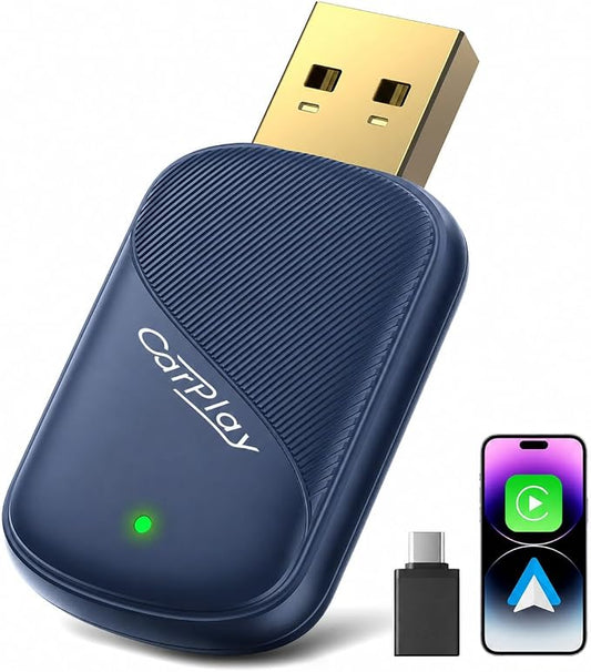 Wireless CarPlay Adapter for iPhone - Wired to Wireless CarPlay Dongle with USB-A/USB-C, Gold-Plated USB, Low Latency, Auto Reconnect, Mini Plug & Play Adapter for OEM Wired Cars 2016+