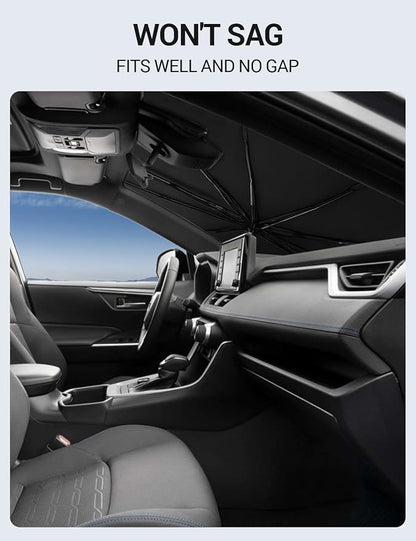 Proadsy Windshield Sun Shade Umbrella for Subaru Forester 2019-2025 2026 Foldable Car Umbrella Sunshade with Soft TPU Handle Spring Structure Crystal Cooling Material Protect Car from Rays & Heat