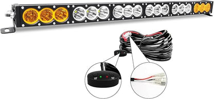 AUXTINGS 32 inch Single Row Dual Color LED Light Bar 180W Off Road Light Bar White Amber Combo LED Work Light Truck UTV 4x4 Cars SUVs ATVs Boats Fog Driving Light with Wiring Harness kit