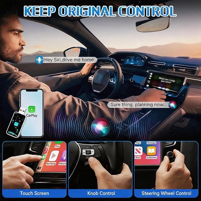 Mini Wireless Carplay Adapter for Apple for iPhone, 2026 Upgraded Convert Wired to Wireless Car Play Adapter,Fast Auto-Connect & No Latency Dongle,Plug & Play, USB A/C Included for iOS