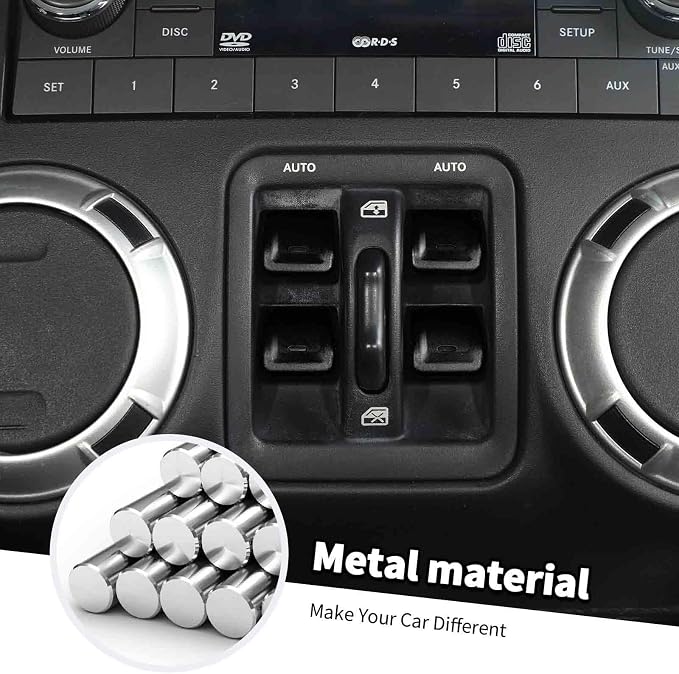 Jimen for JK Window Button Covers, 4PCS Center Console Window Switch Cover Interior Trim Kits Compatible with Jeep Wrangler JK & Unlimited 2012-2018, Aluminum Alloy (Black)