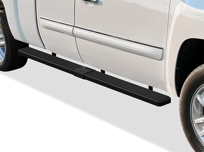 APS (Stainless Steel Black 5 inches Wheel to Wheel) Running Boards Nerf Bars Steps Compatible with Chevy Silverado GMC Sierra 1500 2500 1999-2013 Double Cab 6.5ft Bed & 2500HD 3500 2001-2014