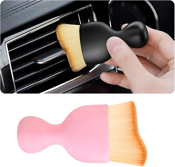 Blilo Car Interior Detailing Brush, Auto Soft Hair Cleaning Brushes, Curved Dirt Dust Collectors, Removal Tool for Dashboard Air Conditioner Vents Leather, Scratch Free (Pink/1PCS)