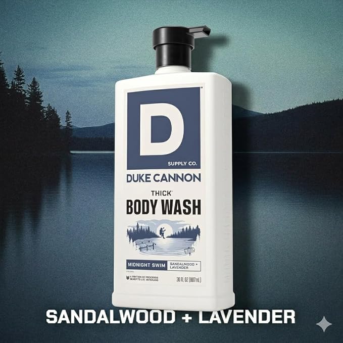 Duke Cannon Supply Co. THICK High Viscosity Body Wash for Men - 30 fl oz - Midnight Swim - Sandalwood + Lavender Scent - Mineral-Enriched, Cleansing Shower Gel