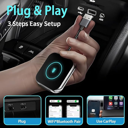 Wireless CarPlay Adapter,Wireless Car Screen Adapter for iPhone, Includes USB-A to USB-C Dongle, Plug & Play for iPhone (iOS 10 and Above)