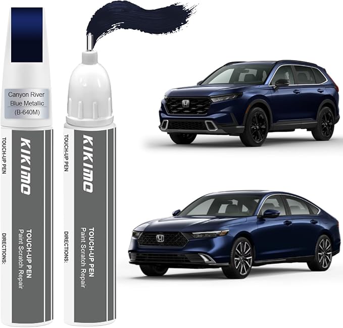 KIKIMO for Honda Touch Up Paint(Canyon River Blue Metallic(B-640M)), Car Paint Repair Kit for Honda, 2 In 1 Scratches Repair with Pen Tip and Brush, Color-Matched for Quick & Easy Fix