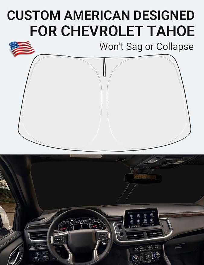 Proadsy 2026 Upgrade Windshield Sun Shade Custom Fit 2021-2025 2026 Chevrolet Tahoe 4-Layer Foldable Front Sunshade Protector Sun Visor Blocks UV Rays Keep Car Cooler Accessories