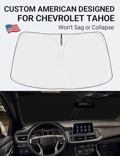 Proadsy 2026 Upgrade Windshield Sun Shade Custom Fit 2021-2025 2026 Chevrolet Tahoe 4-Layer Foldable Front Sunshade Protector Sun Visor Blocks UV Rays Keep Car Cooler Accessories
