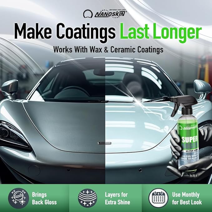 Nanoskin Ultra Line SUPER CHARGER SiO2 Touchless Spray-On/Rinse-Off Sealant 32 Oz - Car Wash Paint & Glass Spray for Car Detailing | Safe for Cars, Trucks, Motorcycles, RVs & More | 100:1 Dilution