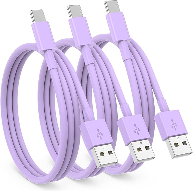 3Pack Car Carplay Cable for iPhone 16 15 Pro Max 15 Plus Car Charger, USB to USB C Cable 3FT for Car Charger Adapter, Carplay USB C Cord Accessories Charging for iPad 10th Gen/iPad Pro Air 5th-Purple