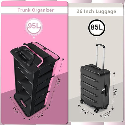 AOPHY Trunk Organizer for Car, 95L Large Capacity Trunk Storage with Non-Slip Bottom Strips, Cargo Organizer for Suv, Truck, Sedan, Waterproof Portable Car Organizers for Women Men(Pink)