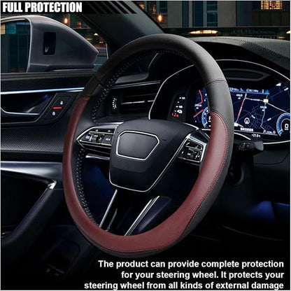 LAINLOY 14.5"-15" Car Steering Wheel Cover, Microfiber Leather Cover, Anti-Slip Breathable Steering Wheel Decoration, Universal Steering Wheel Accessories for Diverse Cars (Burgundy)