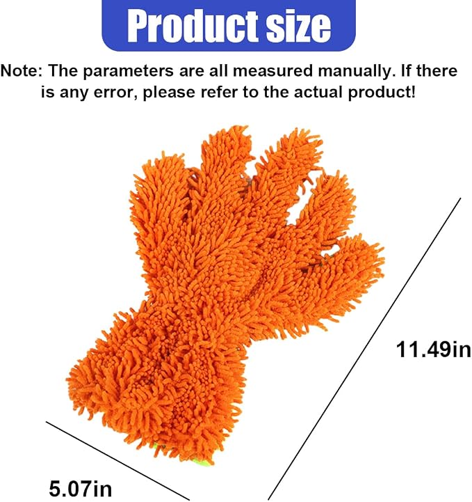 2PCS Car Wash Mitts, Double Sided Chenille Microfiber Dusting Gloves with 5-Finger Design, Anti-Scratch Auto Interior Exterior Detailing Mitt for Cleaning Wheel Tight Spot (Orange)