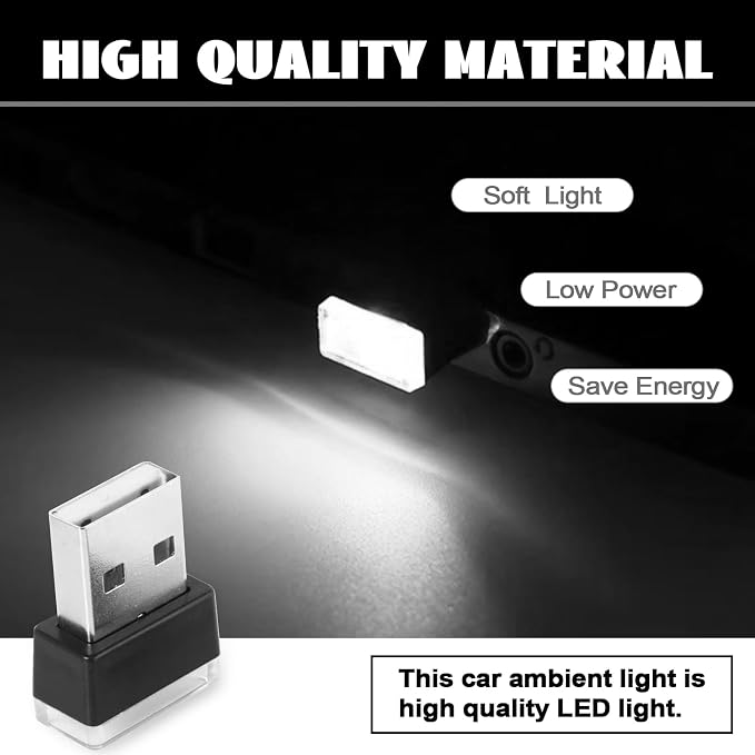 NTNEV 4PCS USB LED Car Interior Atmosphere Lamp, Mini Led USB Lights for Car Decoration, Ambient Lighting Kit, Plug-in USB Interface, Universal Car Interior Accessories (White)